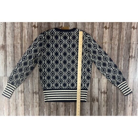 Tory Sport knit merino wool blend geometric pattern sweater sz S / P Navy White - Picture 6 of 6